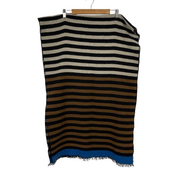 Free People Kellen Winter Oversized Scarf Striped Blue Brown Black Gray 25 X 78 - Picture 6 of 10